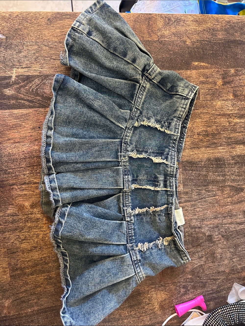 SHEIN Distressed Denim Ruffle Skort - Blue